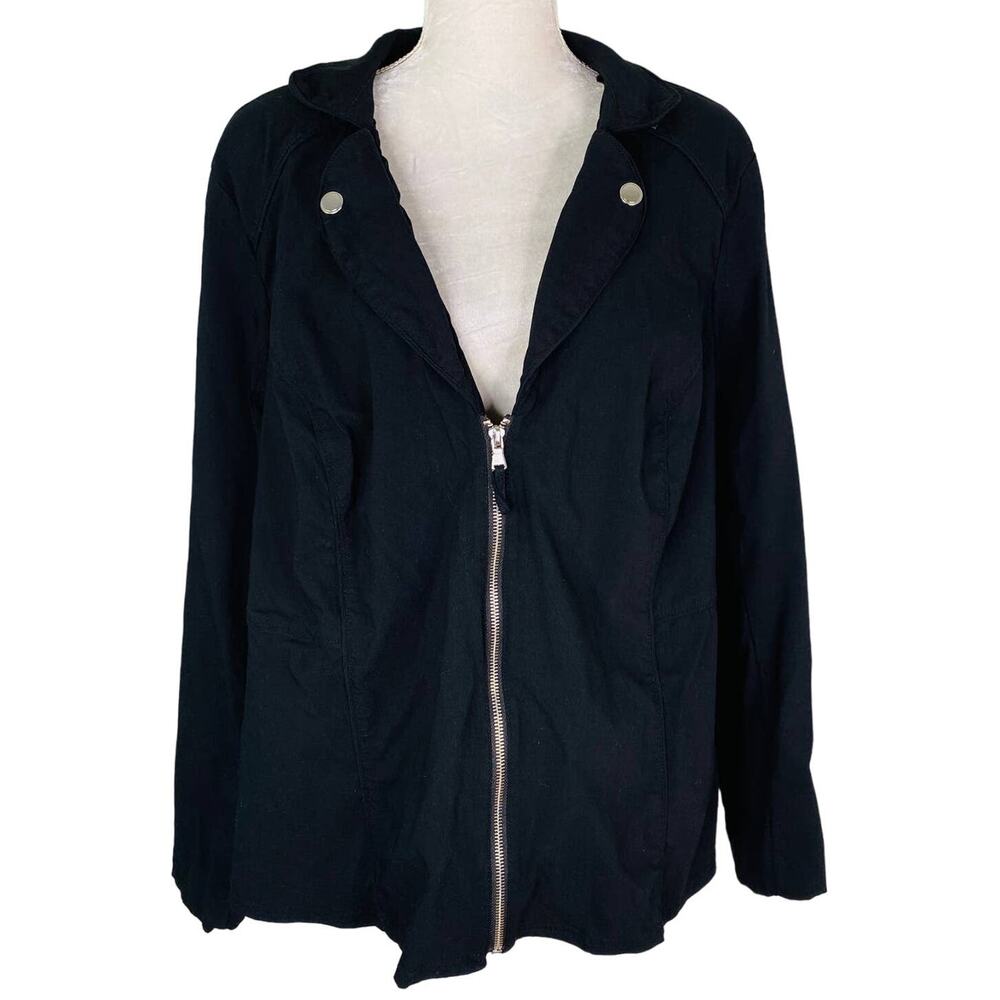 Avenue Jacket 26/28 Black Stretch Full Zip Up Collared New